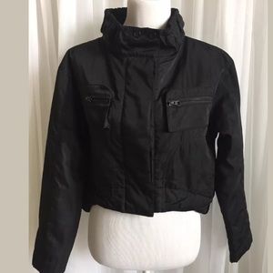 Vince. Black Satin Cropped Button Front Jacket XS